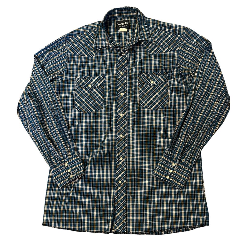 Vintage Wrangler Western Pearl Snap Shirt – Large Tall – Plaid Cowboycore Rodeo